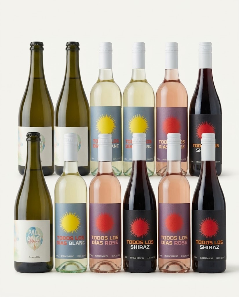 Twelve bottles in the Everyday Mixed Box: Palloncino Prosecco and Todos Los Dias Blanc, Rosé and Shiraz