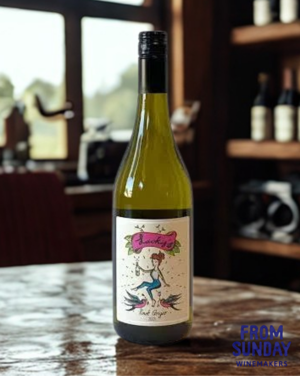 Lucky's Pinot Grigio 2026 wine bottle - From Sunday Winemakers
